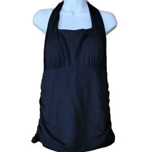 Lands' End Black 18W Halter Swim Top Ruched Solid Padded Bra 1X Womens  S1028